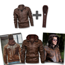 Cargar imagen en el visor de la galería, Chaqueta motera clásica de cuero marrón
 - Ozerty